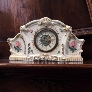 Lanshire Rose Design Mantle Clock, Vintage Two Candle Holders, Electric Horologe